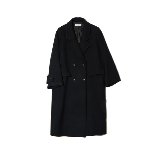 SCALE OFF MELTON DOUBLE BREASTED COAT (BLACK)
