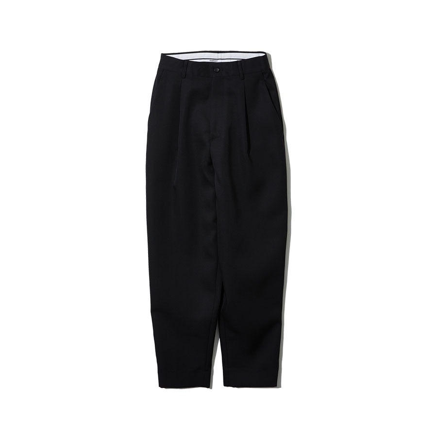 RESIN WOOL TUCK TAPERED TROUSERS (BLACK)