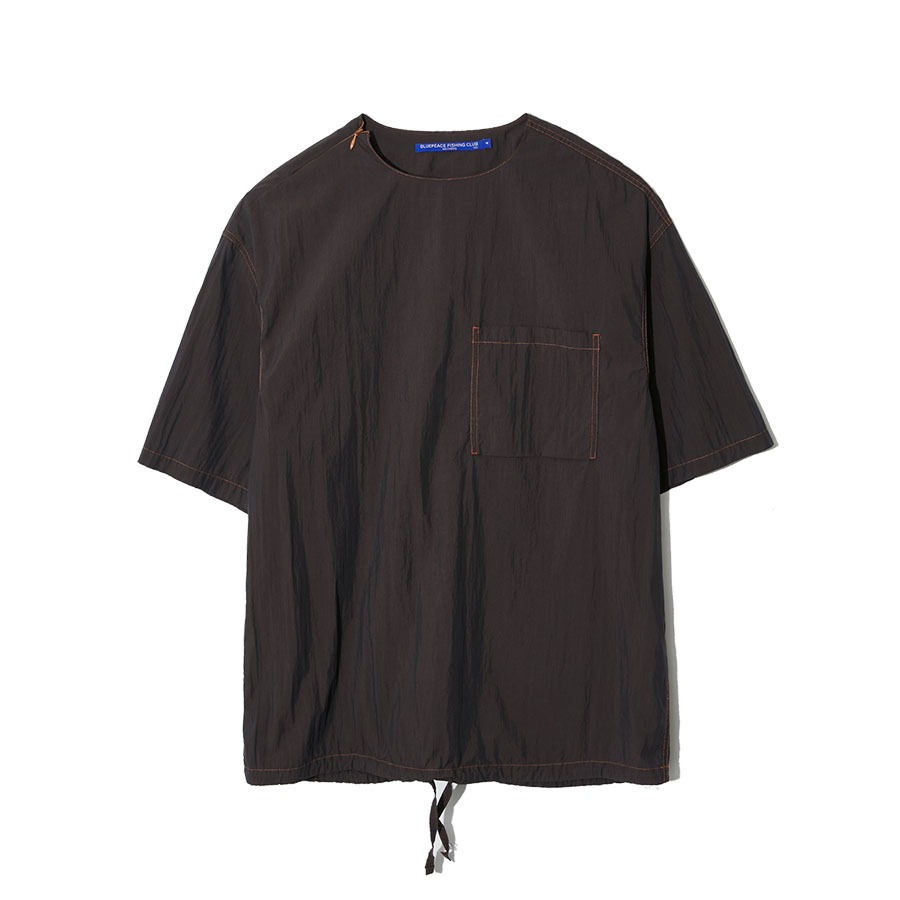 GARMENT DYED WOVEN S/S T-SHIRT (CHOCOLATE)