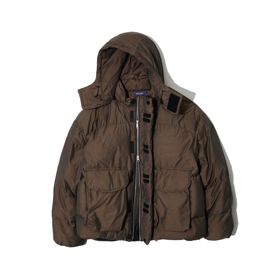 DISCOLORED GOOSE DOWN DETACHABLE HOODED JACKET (BROWN)