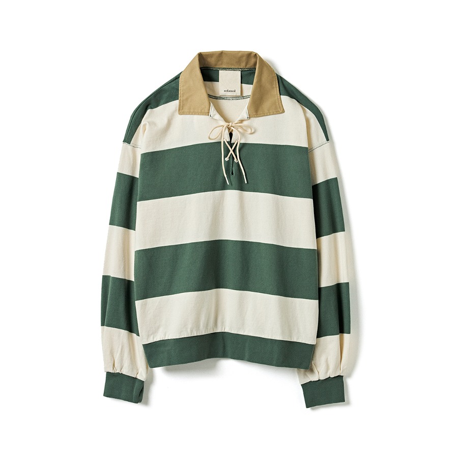 BORDER RUGBY SHIRT (OFF×GREEN)