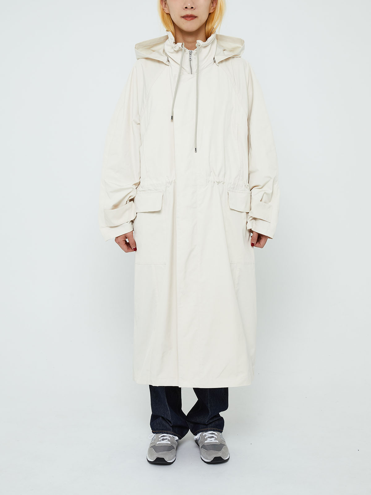 HIGH DENSITY COTTON POLYESTER CLOTH HOODED COAT (IVORY)