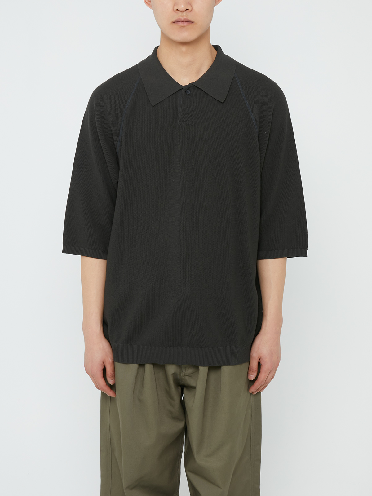 SILK MIXED KNIT POLO (CHARCOAL)