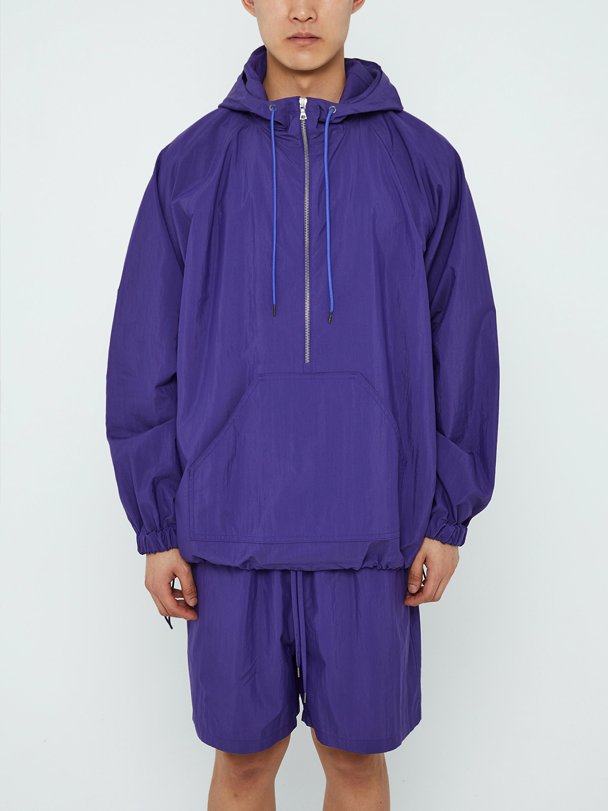 WASHED COTTON NYLON WEATHER HOODED ZIP P/O (PURPLE)