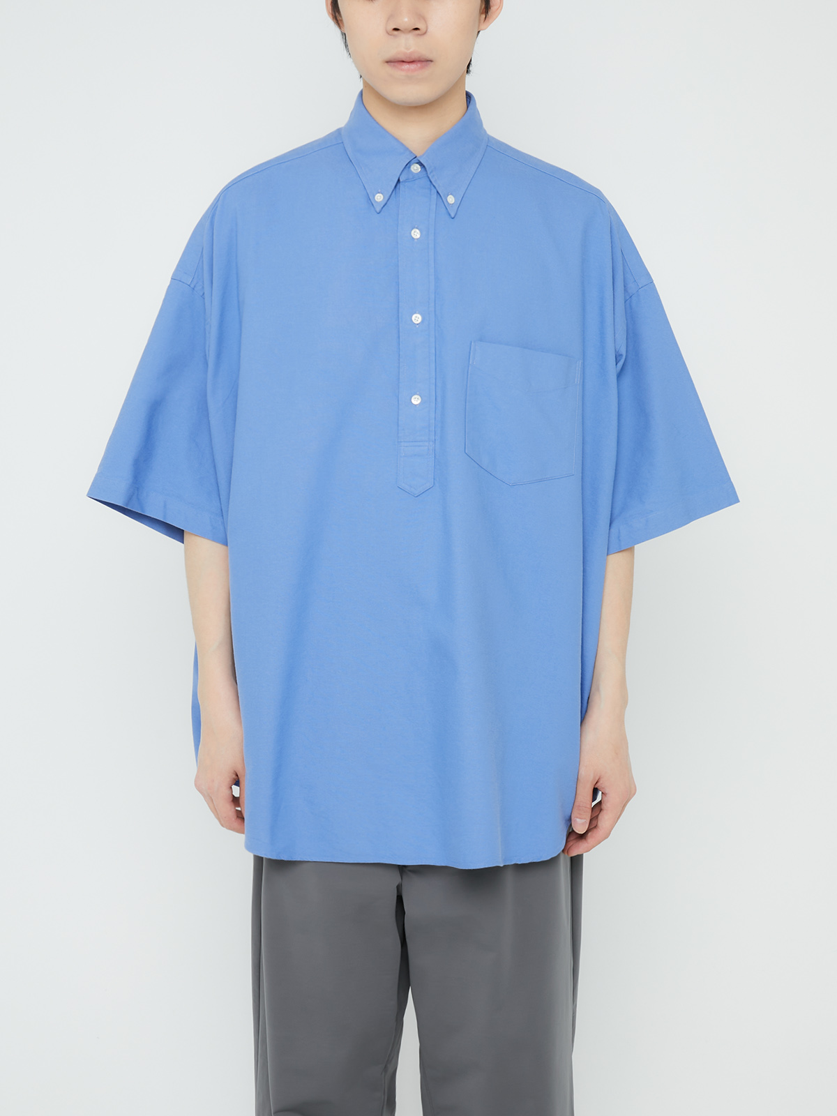 OXFORD OVERSIZED S/S B.D PULLOVER SHIRT (BLUE)