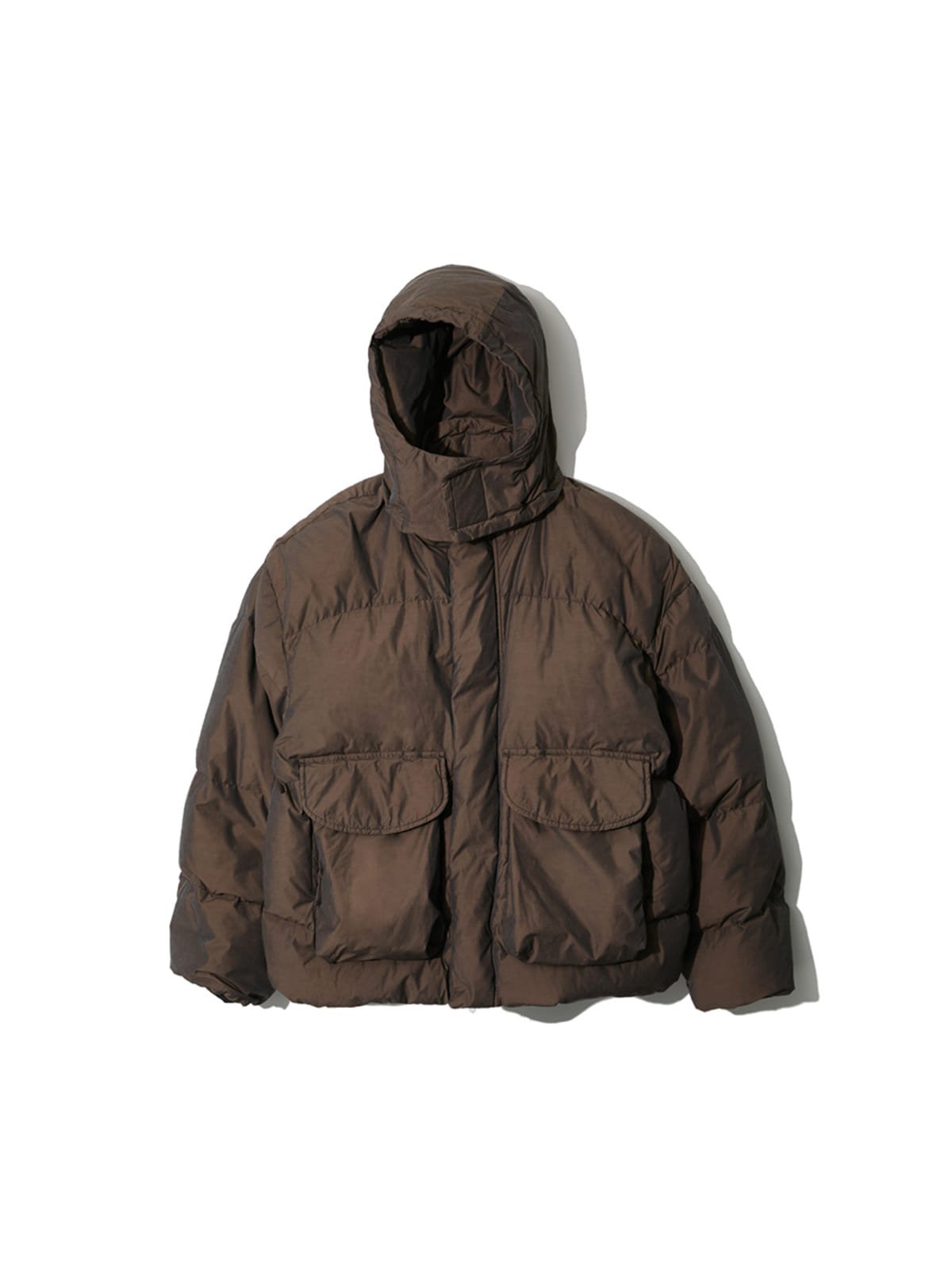 DISCOLORED GOOSE DOWN DETACHABLE HOODED JACKET (BROWN)