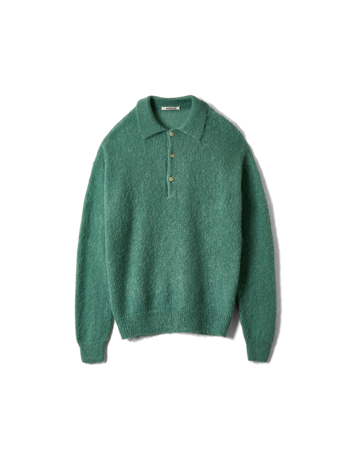 BRUSHED SUPER KID MOHAIR KNIT POLO (JADE GREEN)